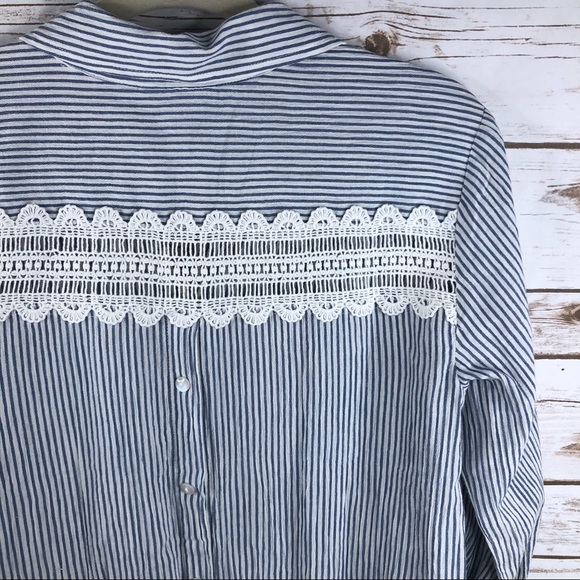 Style & Co stripe hi low crochet button back top - Picture 7 of 8